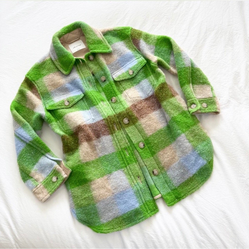 Aritzia Wilfred Free The Ganna Shirt Jacket Green Plaid Wool Blend Size S - Picture 2 of 6